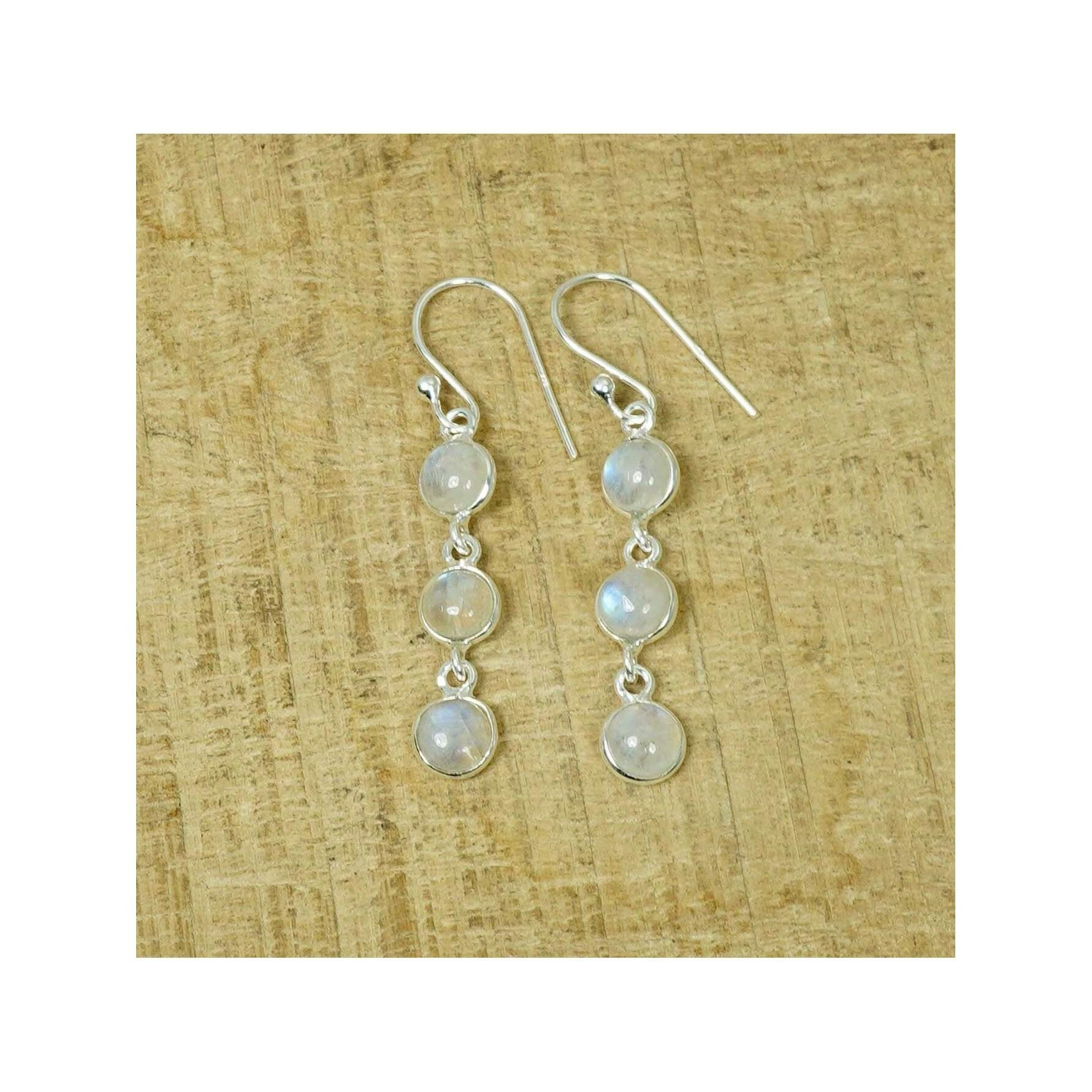 925 Silver Gemstone 1 Pair Earring Malachite Onyx Carnelian Rose Quartz Hook